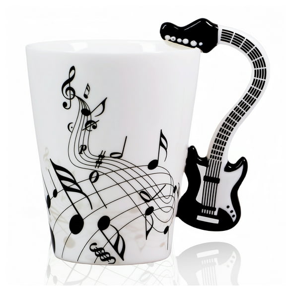 LanHong 13.5 Ounce Guitar Mug Music Note Coffee Mug Ceramic Guitar Music Cup Mug Gifts for Guitar Players Musicians(Black)