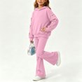 thumbnail image 5 of Ixbnca 2 Piece Outfits for Kids Girls Long Sleeve Hooded Sweatshirts High Waist Flare Pants Bow Fashion Clothes, 5 of 7