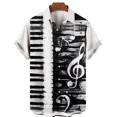 thumbnail image 1 of Men's Hawaiian Shirt One Button Shirt Cartoon Musical Instrument Pattern Oversize 3d Printing Loose Short Sleeve Beach Tops, 1 of 5