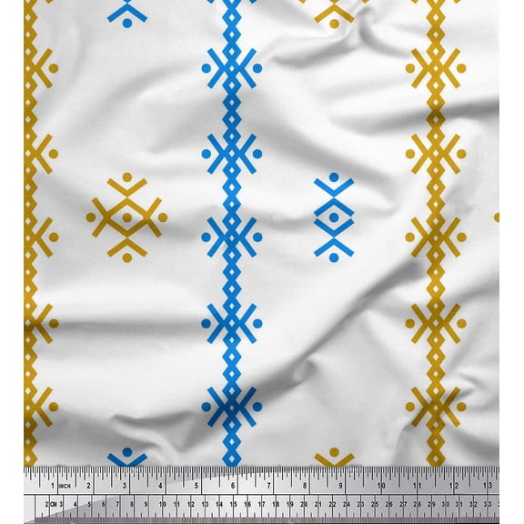 Soimoi Blue Cotton Voile Fabric Pannahazar Jamdani Print Fabric by Yard 42 Inch Wide