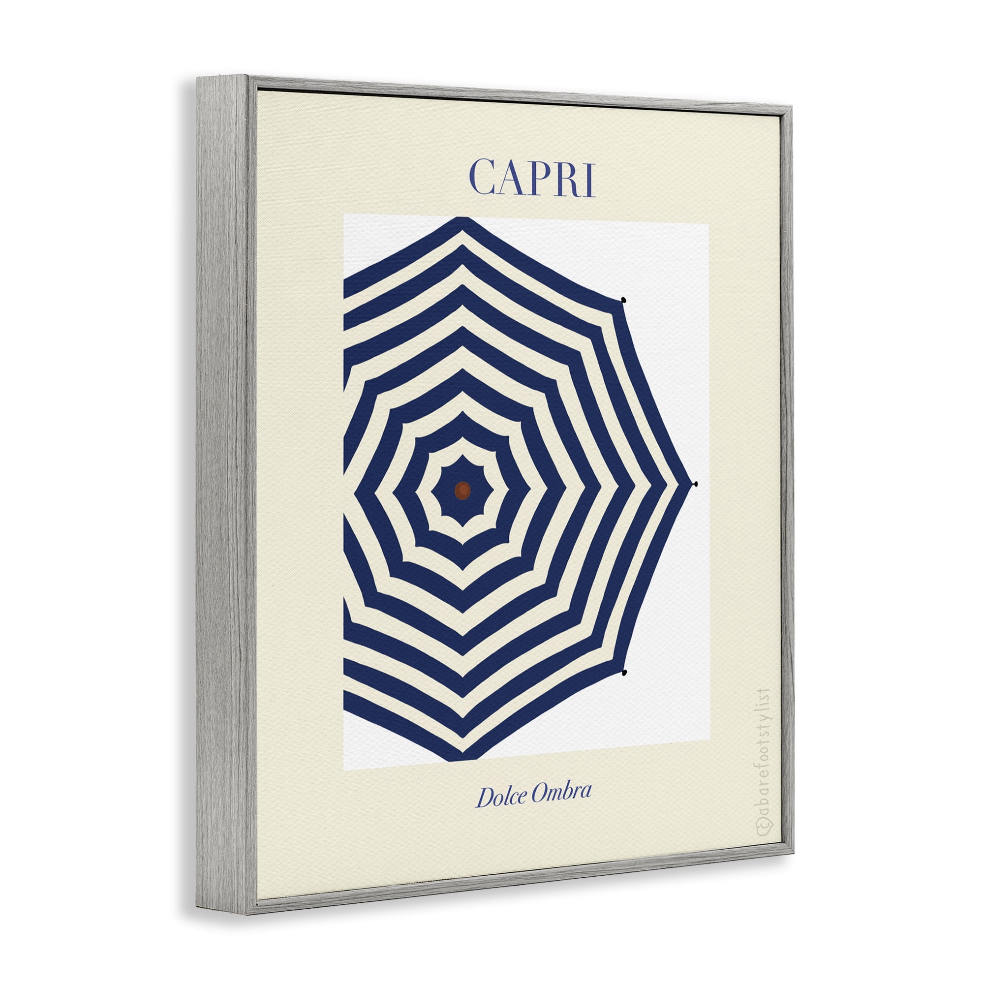 Stupell Industries Capri Striped Umbrella Gray Framed Giclee Art, design by A Barefoot Stylist