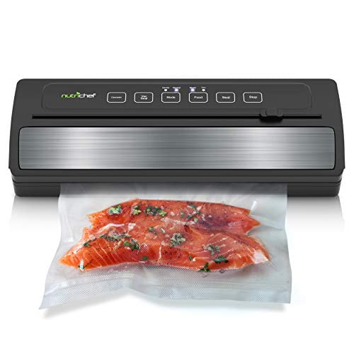 NutriChef PKVS25BK Upgraded Sealer | Automatic Vacuum Air Sealing System Preservation w/Starter Kit | Compact Design | Lab Tested | Dry & Moist Food Mode, Built-in Bag Cutter, Stainless Steel/Black