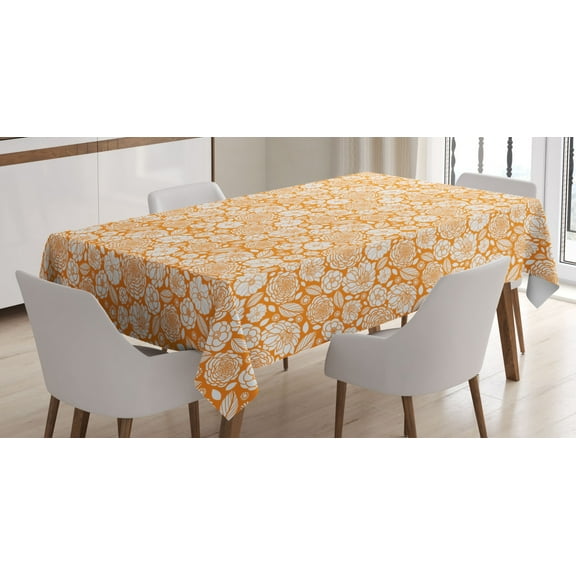 Ambesonne Spring Tablecloth Rectangular Table Cover, Summer Garden Floral, 60"x90", Marigold and White