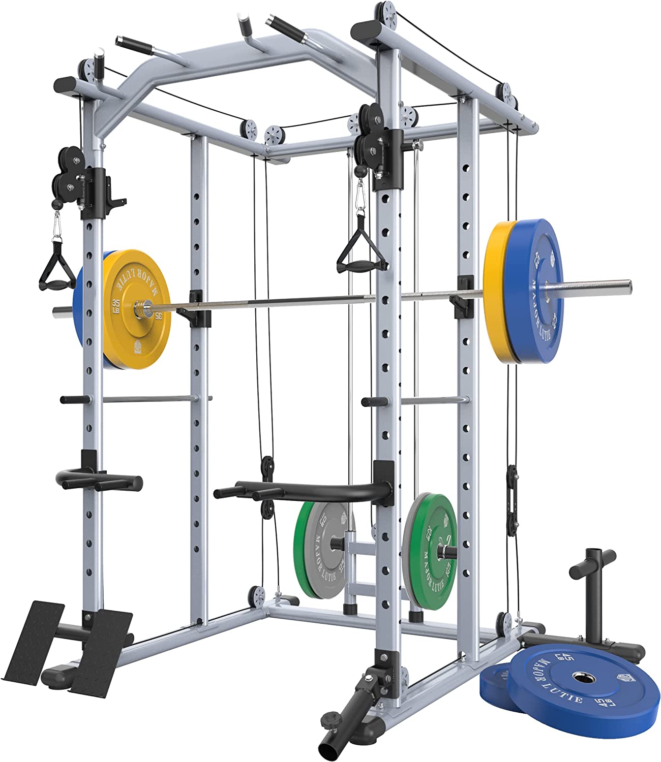 KJB PLM04 MultiFunction Power Cage, 1400 LBS Power Rack With Cable Crossover Machine And More