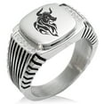 thumbnail image 1 of Stainless Steel Gargantuan Minotaur CZ Ribbed Needle Stripe Pattern Biker Style Polished Ring, 1 of 1