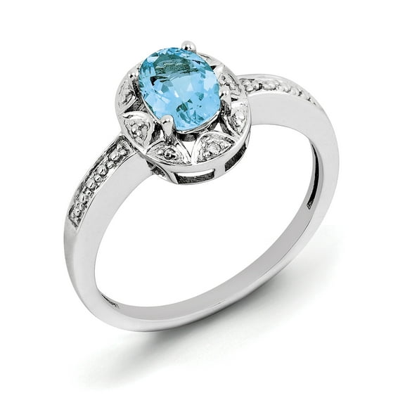 Sterling Silver Rhodium-plated Diam. & Blue Topaz Ring