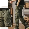 thumbnail image 4 of HAOTAGS Cargo Pants for Men, Multi-Pocket Elastic Waist Slim-Fit Casual Trousers Army Green L, 4 of 8