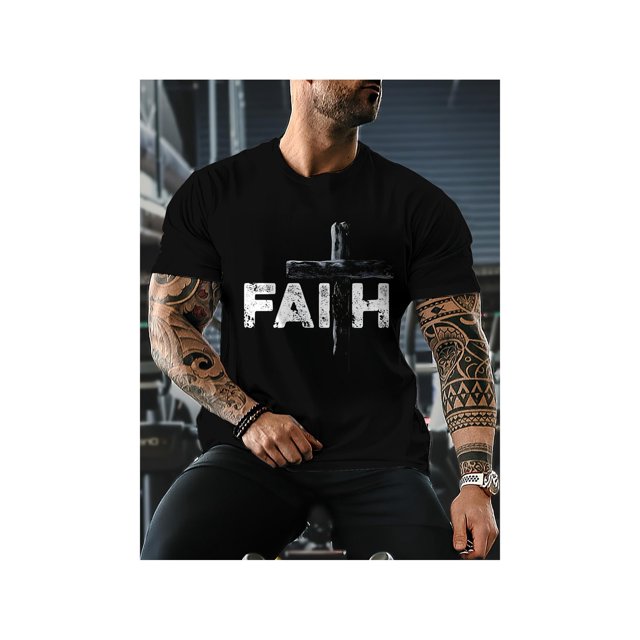 Stylish Faith Graphic Men's T-Shirt - Casual Short Sleeve Crew Neck Tee with Cross Print Design - Perfect Gift idea