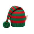 thumbnail image 5 of 16.1 Inch Christmas Elf Knitted Beanie Hat, Striped Xmas Costume Cap with Elf Ears & Pom‑Pom, Stretchy Winter Party Accessory Unisex for Men Women Adults, 5 of 5