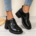 thumbnail image 4 of Women Round Toe Lace‑Up Chunky Heel Shoes, Leather Platform Block Heel Dress Shoes, 4 of 6