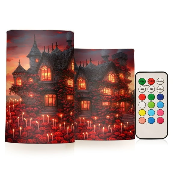 BZSMCE Flameless Candles LED Lights Gothic House with Roses Candles Creativity Battery Candles