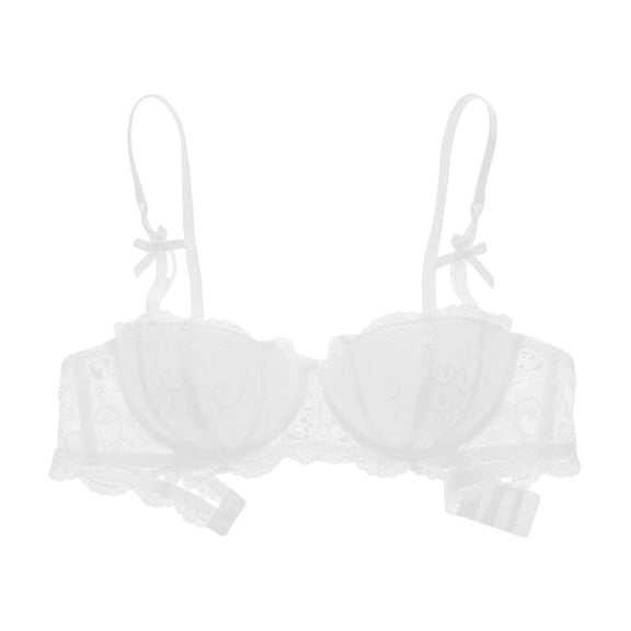 Women's Balconette Bra with Push Up Effect 1 /2 Cup Lace Bra Wireless Low Cut Bra Bows Shelf Bra Bralette Lingerie