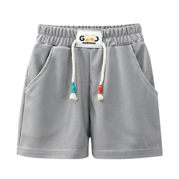 Children Shorts Boys Girls Drawstring Casual Summer Shorts Clothes Kids Elastic Pants Grey Playwear For Kids 4 Years-5 Years