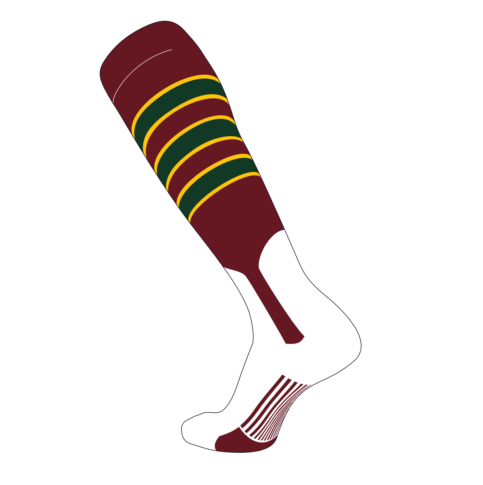 Chaussettes De Baseball TCK - Modèle E, Taille L (19 Inch) - Noires, Old Gold, Vert Foncé - Neuves
