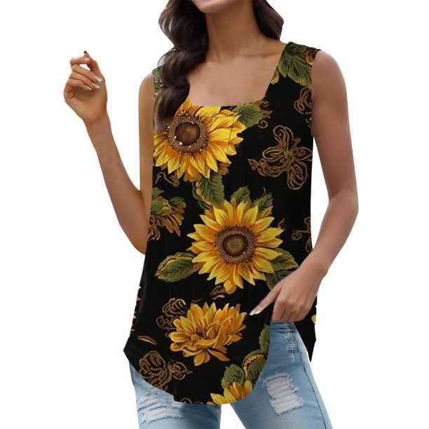 Gibobby Camiseta sin mangas con cuello cuadrado para mujer, informal, sin mangas, con dobladillo curvo plisado(Morado,CH)