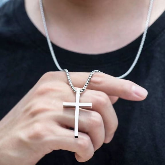 New Titanium Steel Glossy Cross Men's Necklace