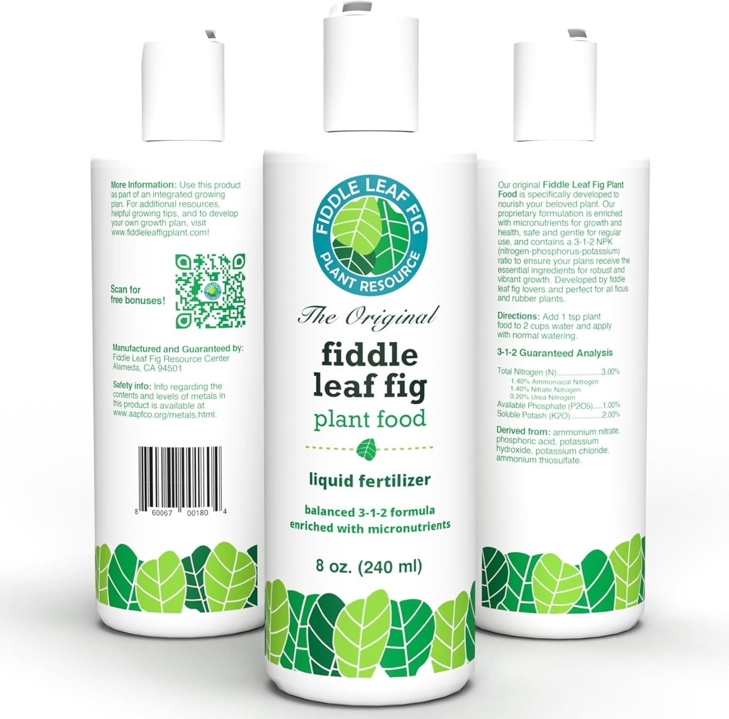 Fiddle Leaf Fig Plant Food  312 Balanced NPK Liquid Fertilizer for Larger Leaves, Stronger Roots & Steady, Vibrant Growth  Suitable for All Ficus Including Ficus Lyrata  Made in USA  8 oz