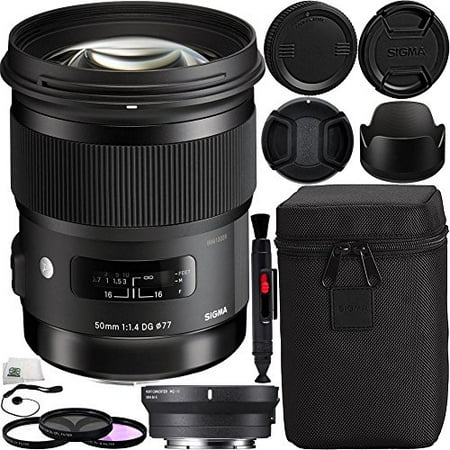 Sigma 50mm f/1.4 DG HSM Art Lens for Canon EF with MC-11 Mount Converter/Lens Adapter (Canon EF-Mount Lenses to Sony E) Bundle. Includes Manufacturer Accessories + 3PC Filter Kit (UV-CPL-FLD) +
