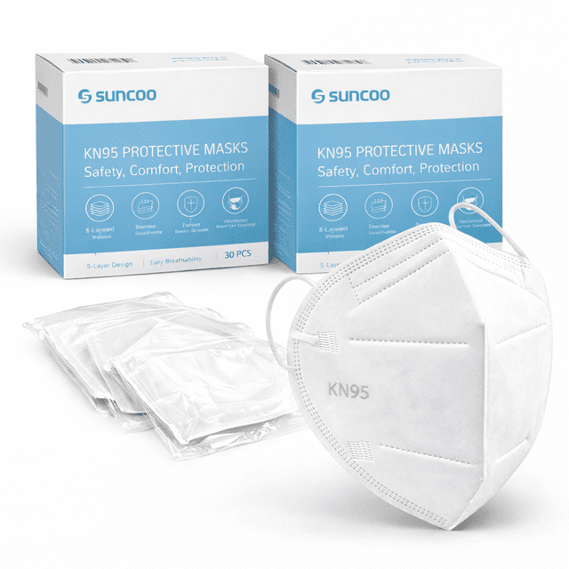 Cubrebocas KN95 Blancos 5 Capas Alta Protección Paquete con 100 Piezas Mascarilla KN95 Desechable Transpirable Ajuste Cómodo Filtración Eficiente