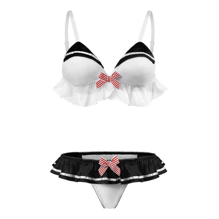 Littleforbig Bikini Bra Panties Set Women's Female Magical Girls Black 4XL  