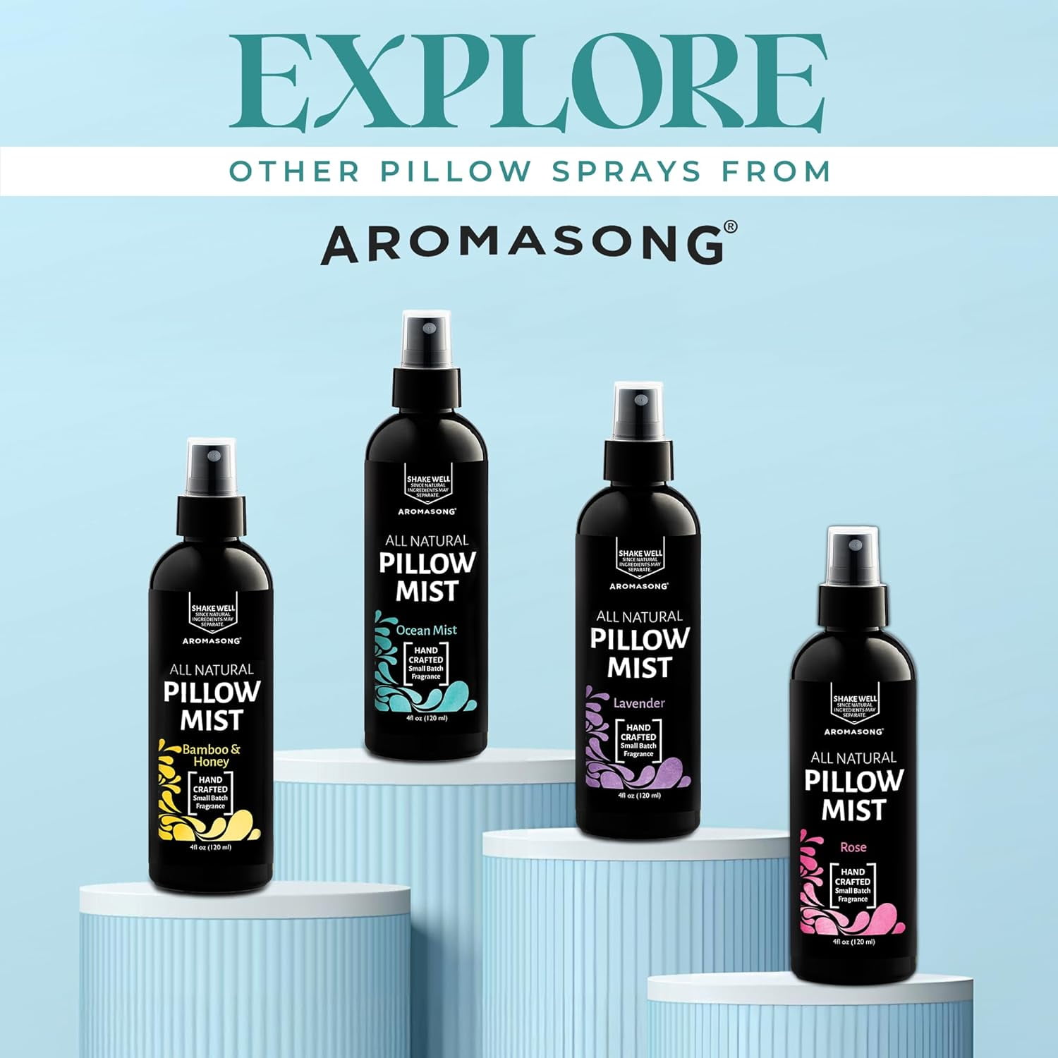 Aromasong Pillow Spray Holiday Gift Pack, All-Natural Linen & Bed Mist, Lavender, Ocean Mist & Eucalyptus, Calming Aromatherapy, 3 x 4 fl oz
