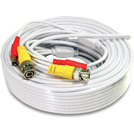 50ft Premade BNC Video Power Cable / Wire For Security Camera, CCTV, DVR, Surveillance System, Plug & Play (White, (Best Wire For Cctv Camera)