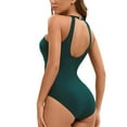 thumbnail image 4 of BOBOGOJP Women Tummy Control One Piece Swimsuit Modest Bathing Suit Full Coverage High Neck Swimwear Green for Size S, 4 of 5