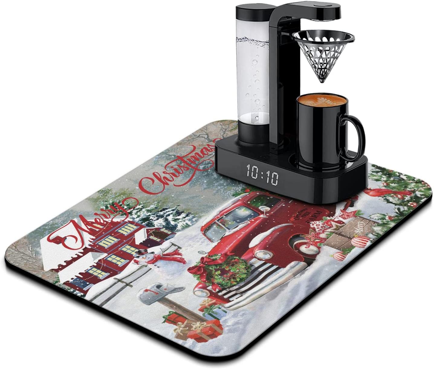 Christmas Dish Drying Mat,Coffee Bar Decor,Coffee Machine Pads