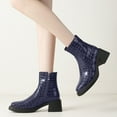 thumbnail image 2 of Women's Platform Chelsea Combat Boots Sparkly Metallic Leather Square Toe Chunky Heeled Short Ankle Booties, 2 of 8