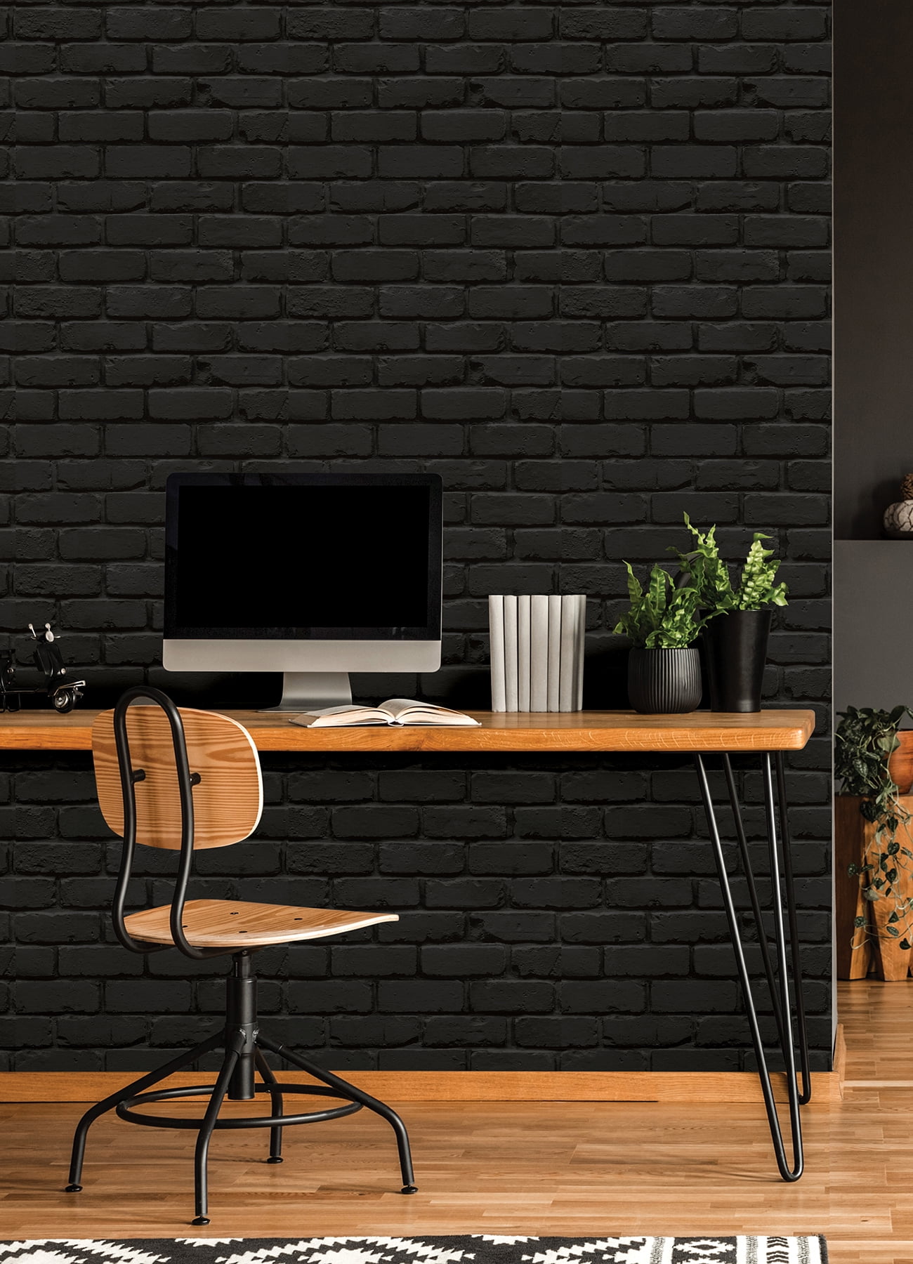 NuWallpaper Black Amsterdam Brick Peel & Stick Wallpaper, 216" x 20.5", for Home Decoration