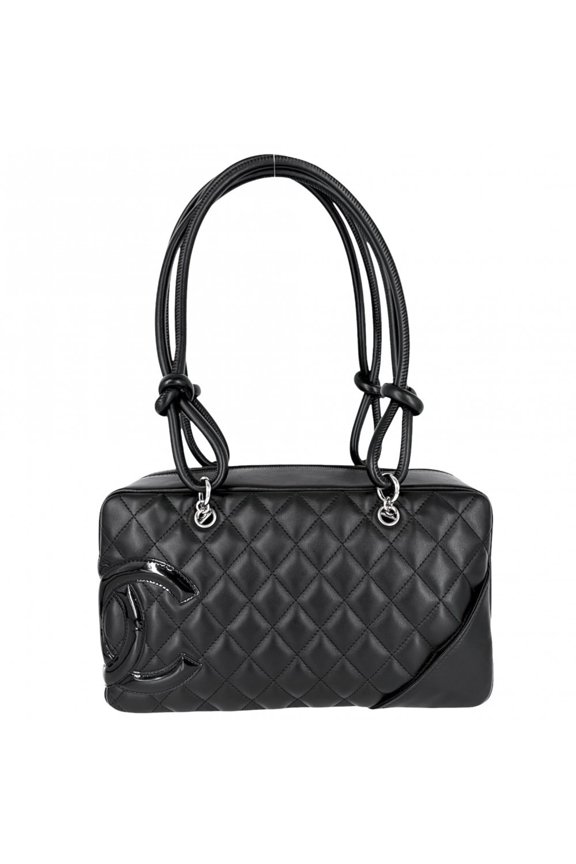 Pre-Owned Chanel Women's Cambon Line Bowling Bag, Matelass, Coco Mark, Shoulder Leather,...
