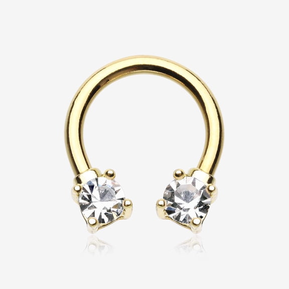 Golden Classic Gem Sparkle Prong Horseshoe Circular Barbell
