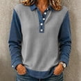 thumbnail image 2 of QATAINLAV Womens Denim Spliced Shirts Waffle Knit Button Henley Shirt Casual Textured Long Sleeve Tops, 2 of 10