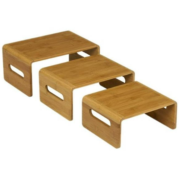 Rectangular Riser Bamboo Natural Finish, 3 Piece Set