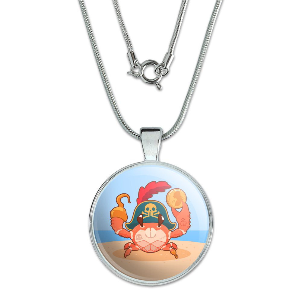GRAPHICS & MORE Pirate Crab on The Beach with Hook and Coin 1 Pendant with Sterling Silver Plated Chain