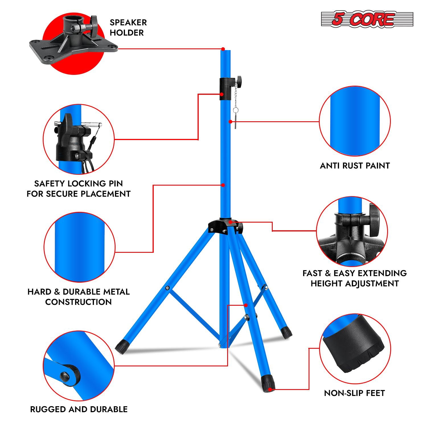 Speaker Stand 2Pcs Tripod Floor Tall Adjustable Up to 72 Inch DJ Studio Monitor Stands Pole Mount