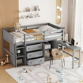 thumbnail image 2 of Euroco Wood Twin Size Loft Bed Frame with Drawers, Portable Desk and Shelves for Kids, 2 of 12
