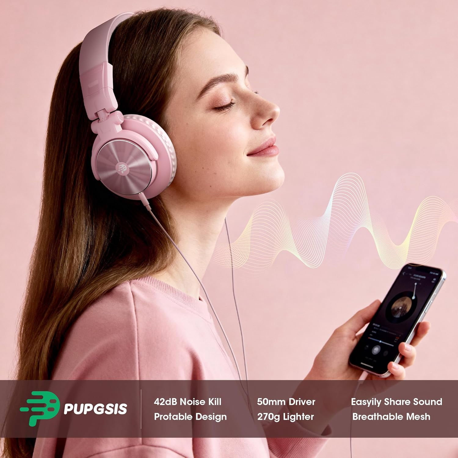 PUPGSIS Wired Headphones, 40kHz High-Resolution Stereo Headset with 1/4 Inch and 3.5mm Audio Jacks for Recording, Mixing, Podcast Production
