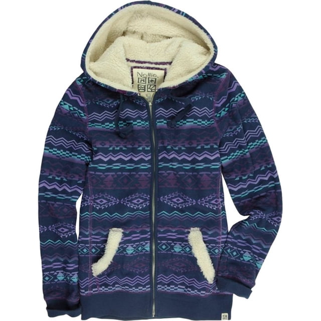 Nollie Sudadera con capucha y cremallera completa con estampado nativo para mujer, azul, pequeño Nollie Sudadera