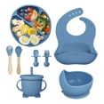 thumbnail image 1 of Platos De Silicona Babe Azul con Ventosas y Babero Ajustable para Bebés, 1 of 9