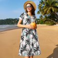 thumbnail image 4 of Easygdp Hawaii Palms para Vestido Transpirable de Mujer, Vestido Suelto de Manga Corta con Pliegues y Bolsillos para el Verano, 4 of 6