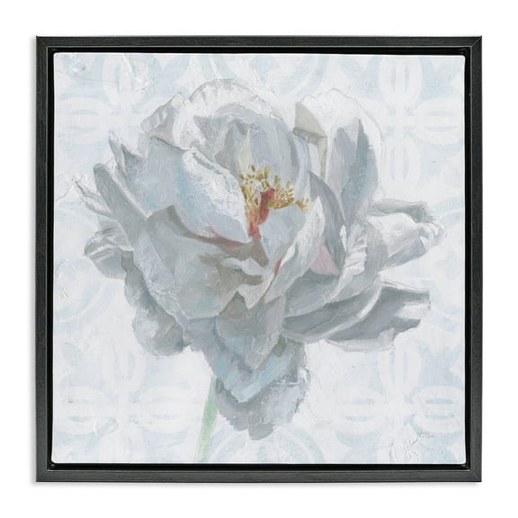 Stupell Industries White Sublime Peony Botanical & Floral Painting Black Floater Framed Art Print Wall Art, 18 x 18