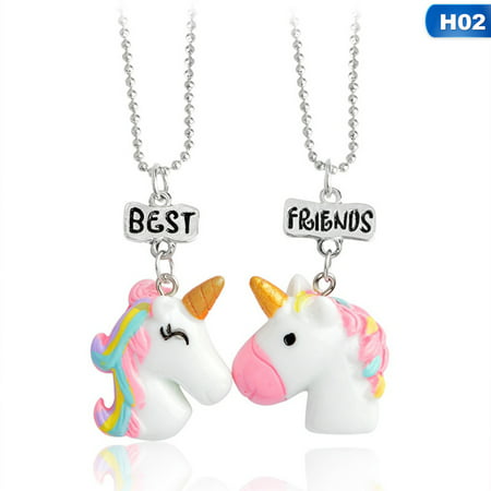 KABOER 2PCS Unicorn Best Friends Childrens Necklace Teens Girls 2 Necklaces