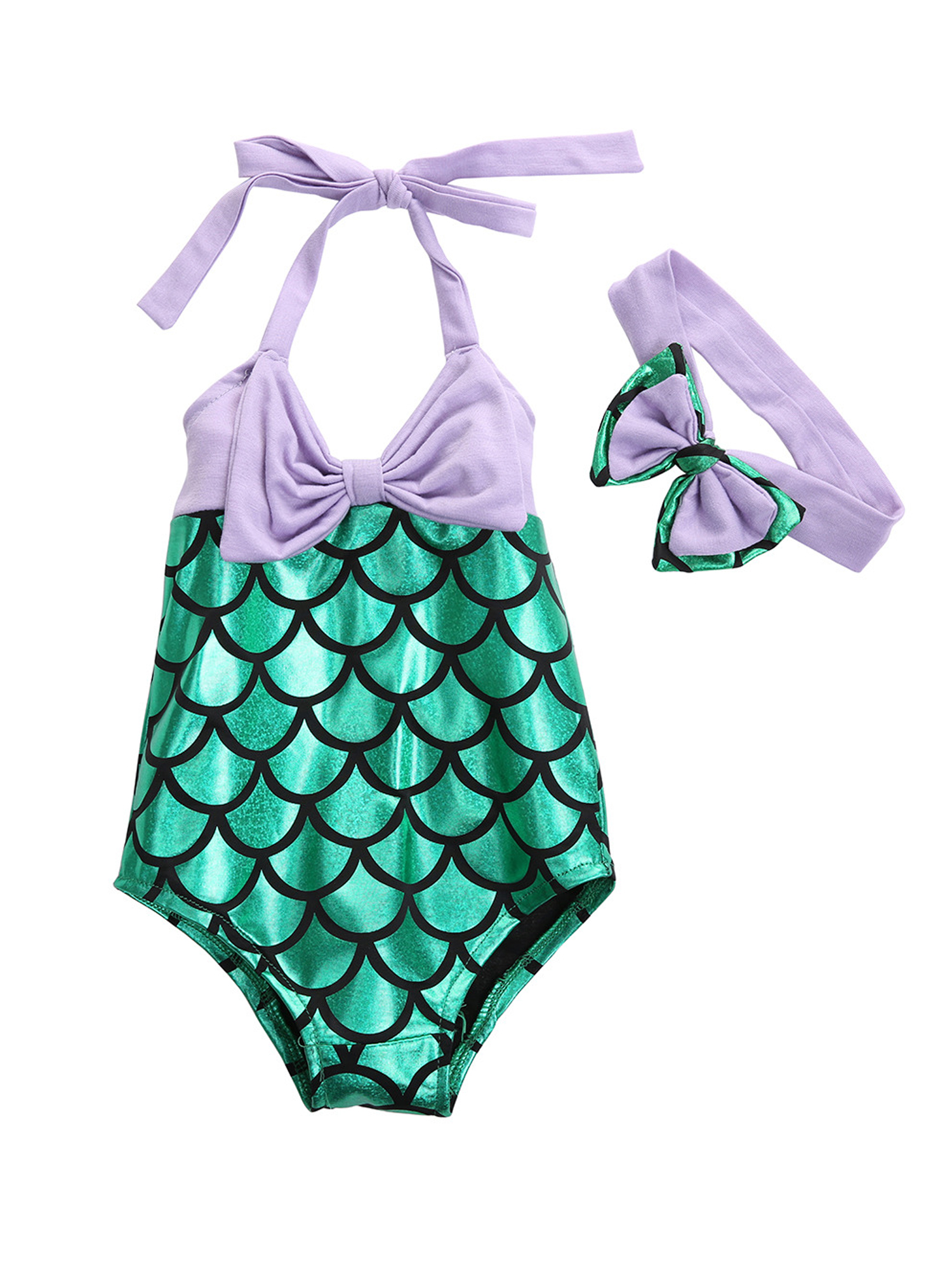 Little Girls One Piece Mermaid Costume Swimwear Bikini With Headband Walmart Com