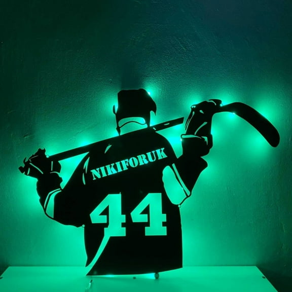 Craftnamesign Custom Ice Hockey Player Metal Sign LED Light, Ice Hockey Player Wall Art