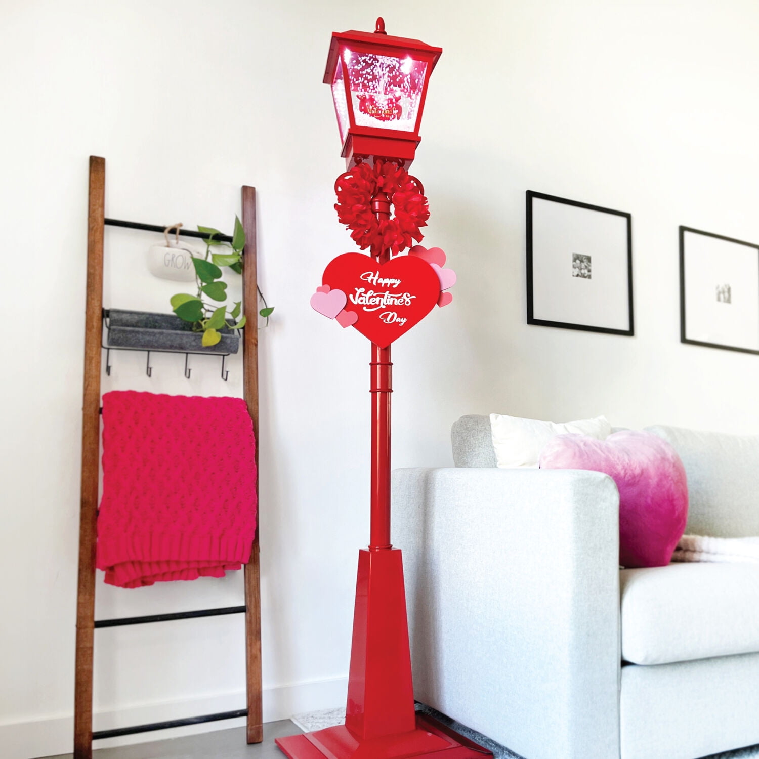 Fraser Hill Farm 5.8 ft  Musical Snowy Valentine's Day Street Lamp Lantern, FSLHEART071A-RD