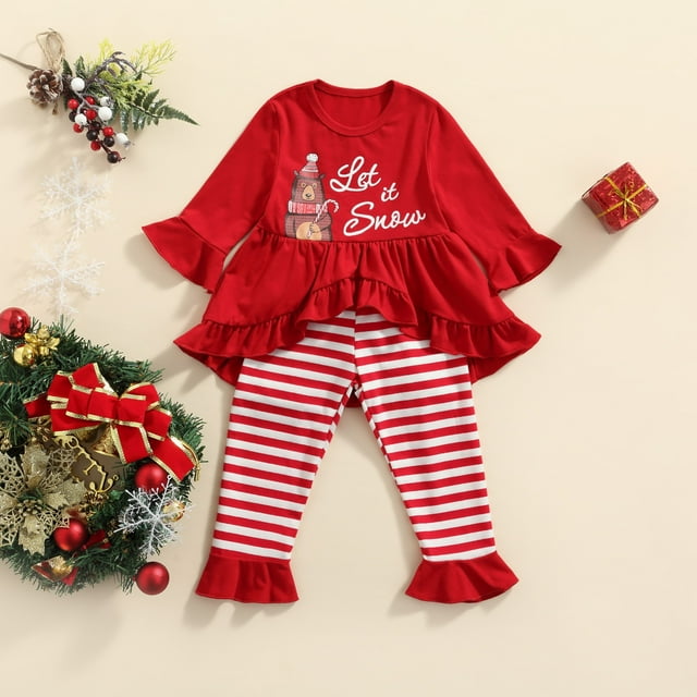 FOCUSNORM Ensemble de Vêtements pour Filles de Noël 2Pcs, Pull Col Rond et Pantalon Évasé