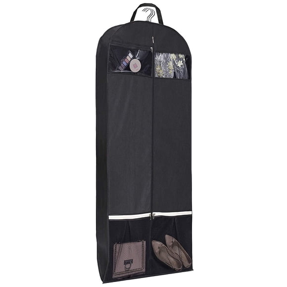 KIMBORA 54" Trifold Dress Garment Bags for Travel Gusseted Suit Cover with 2 Large Mesh Shoe Pockets (Black)