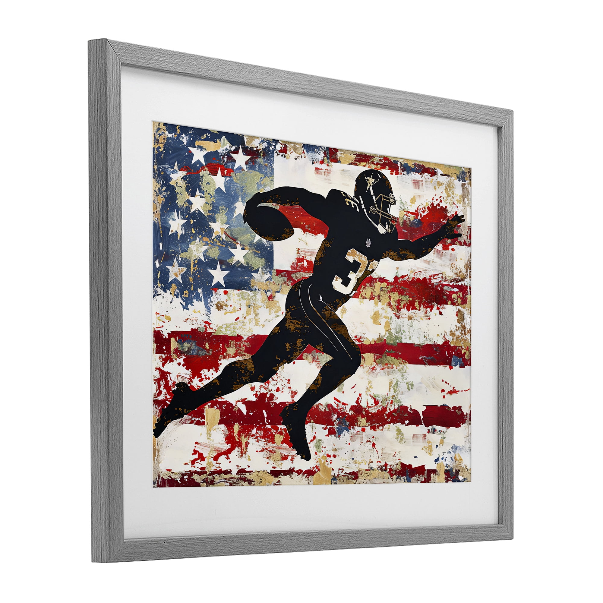 Stupell Industries Gridiron Glory Player Gray Framed Print Under Glass, design by Ray Powers