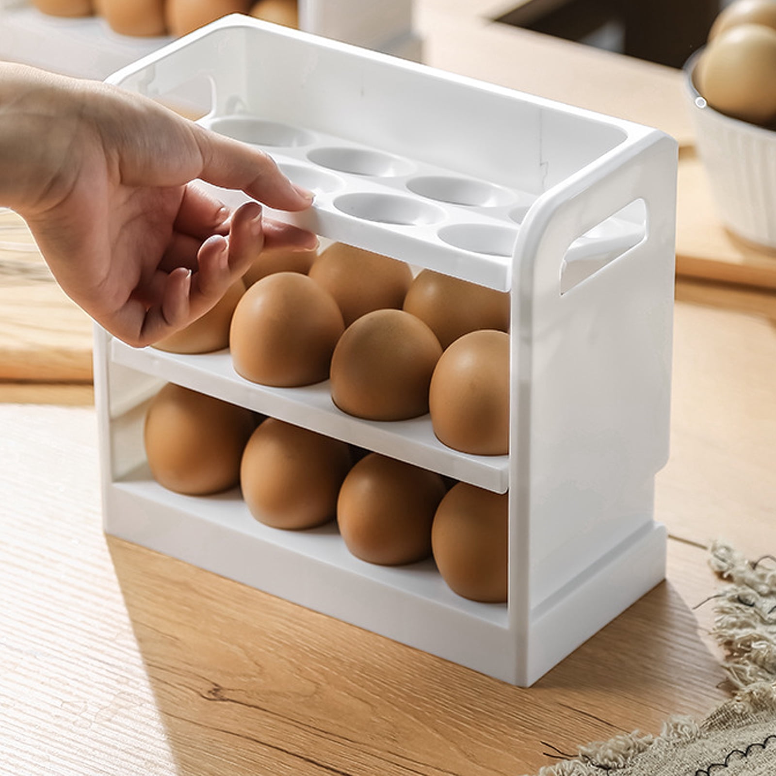 LEXSOMEO Fridge Side Door Egg Rack Refrigerator Egg Storage Holder 3 Layers Egg Organizer Stand